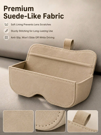 High-Quality Suede Car Fashion Glasses Holder- Universal Sun Visor Clip And Storage Box- Creative Car Interior Accessory (Black/Grey/Beige/Brown)