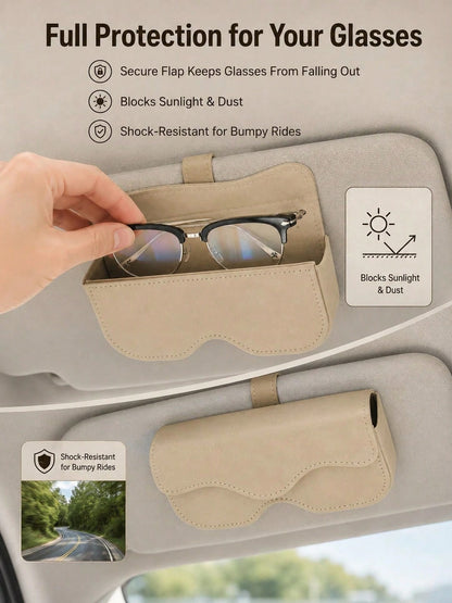 High-Quality Suede Car Fashion Glasses Holder- Universal Sun Visor Clip And Storage Box- Creative Car Interior Accessory (Black/Grey/Beige/Brown)