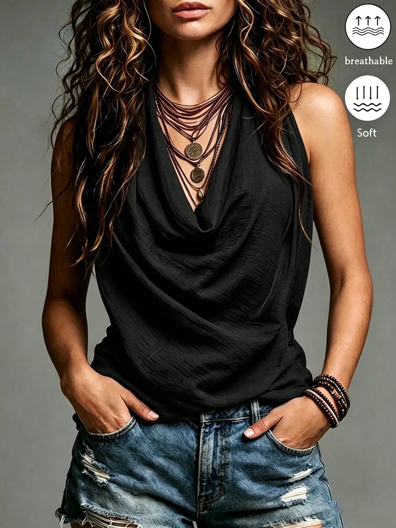 Holidaya Elegant, Comfortable, And Breathable Halter-Neck Backless Top With A Textured Finish-Perfect For Summer Casual, Vacation, And Beach Wear.