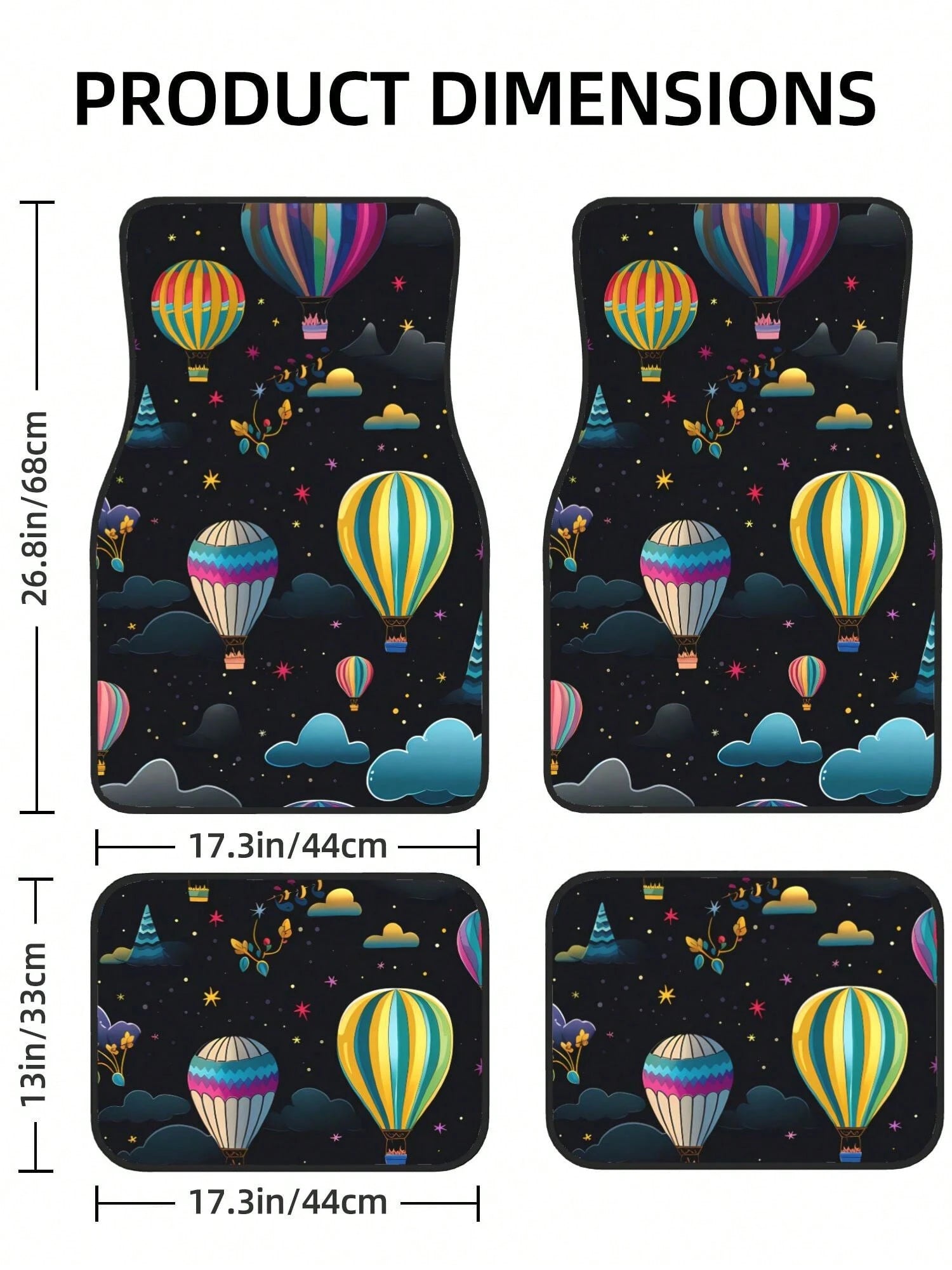 Hot Air Balloons With Stars 4-Piece Custom Printed All-Weather Floor Mats- Universal Fit For Suv, Truck, Van| Easy Clean