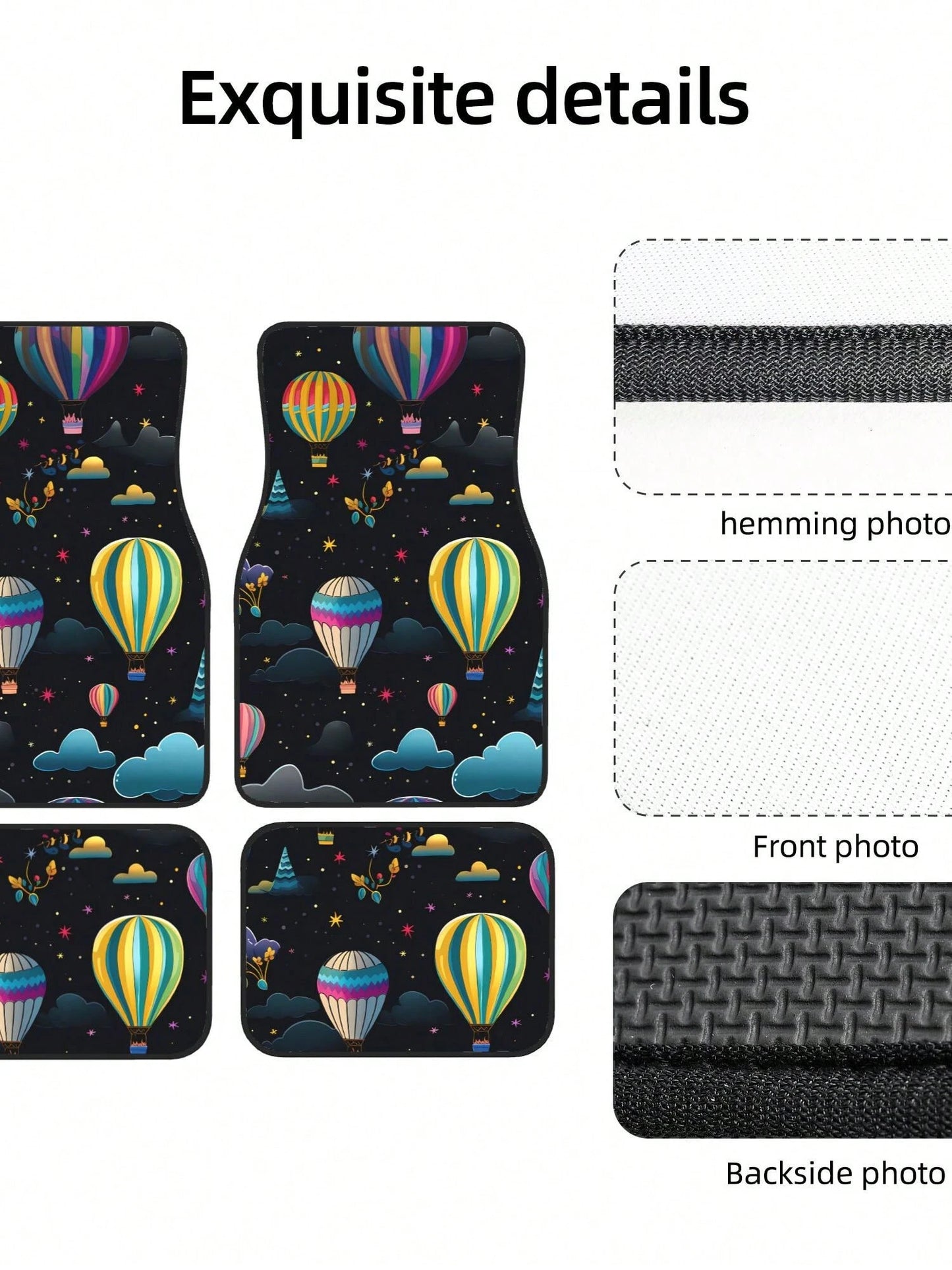 Hot Air Balloons With Stars 4-Piece Custom Printed All-Weather Floor Mats- Universal Fit For Suv, Truck, Van| Easy Clean
