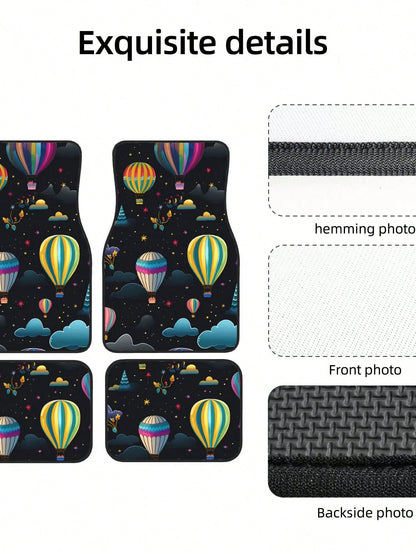Hot Air Balloons With Stars 4-Piece Custom Printed All-Weather Floor Mats- Universal Fit For Suv, Truck, Van| Easy Clean