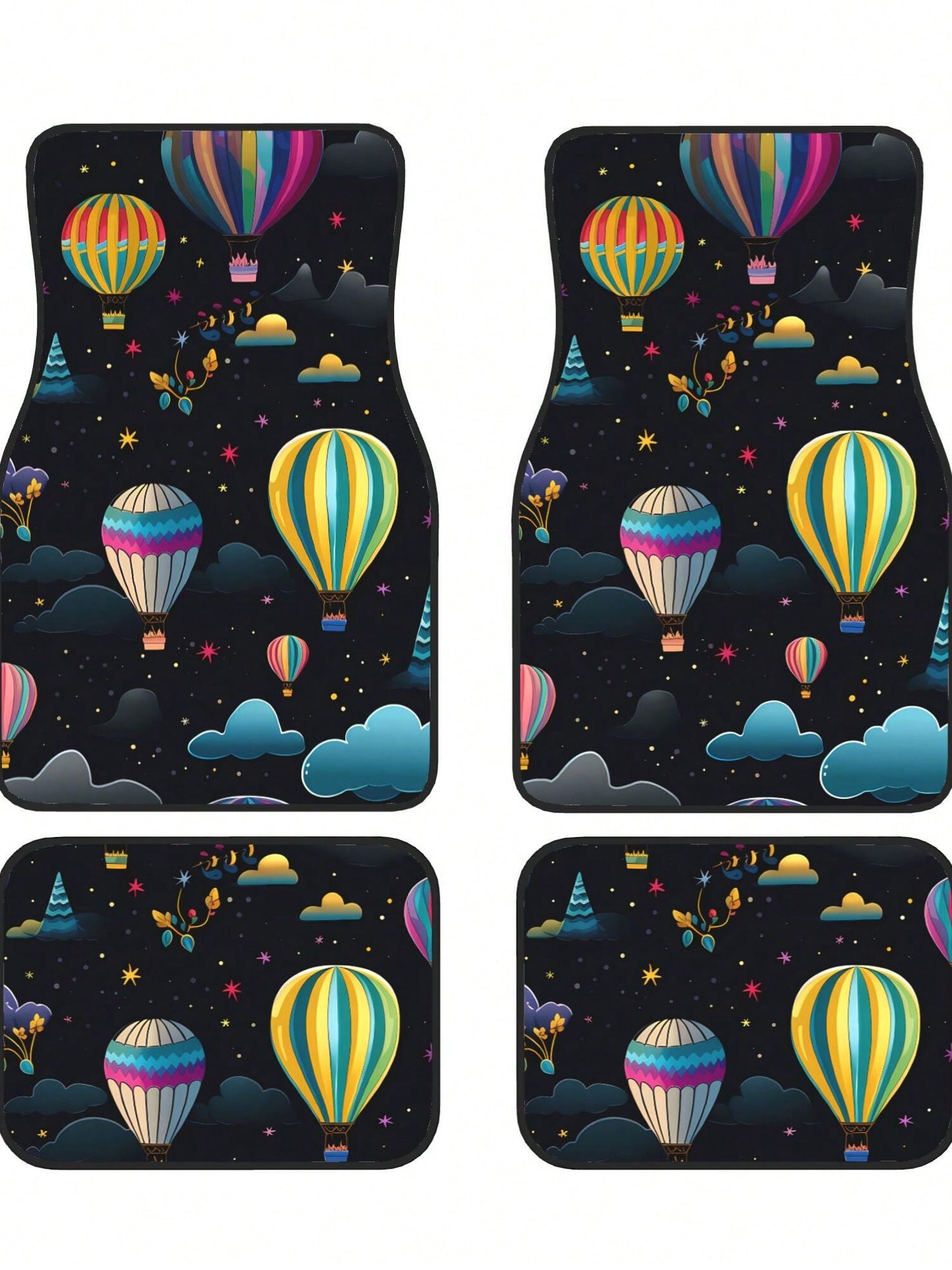Hot Air Balloons With Stars 4-Piece Custom Printed All-Weather Floor Mats- Universal Fit For Suv, Truck, Van| Easy Clean