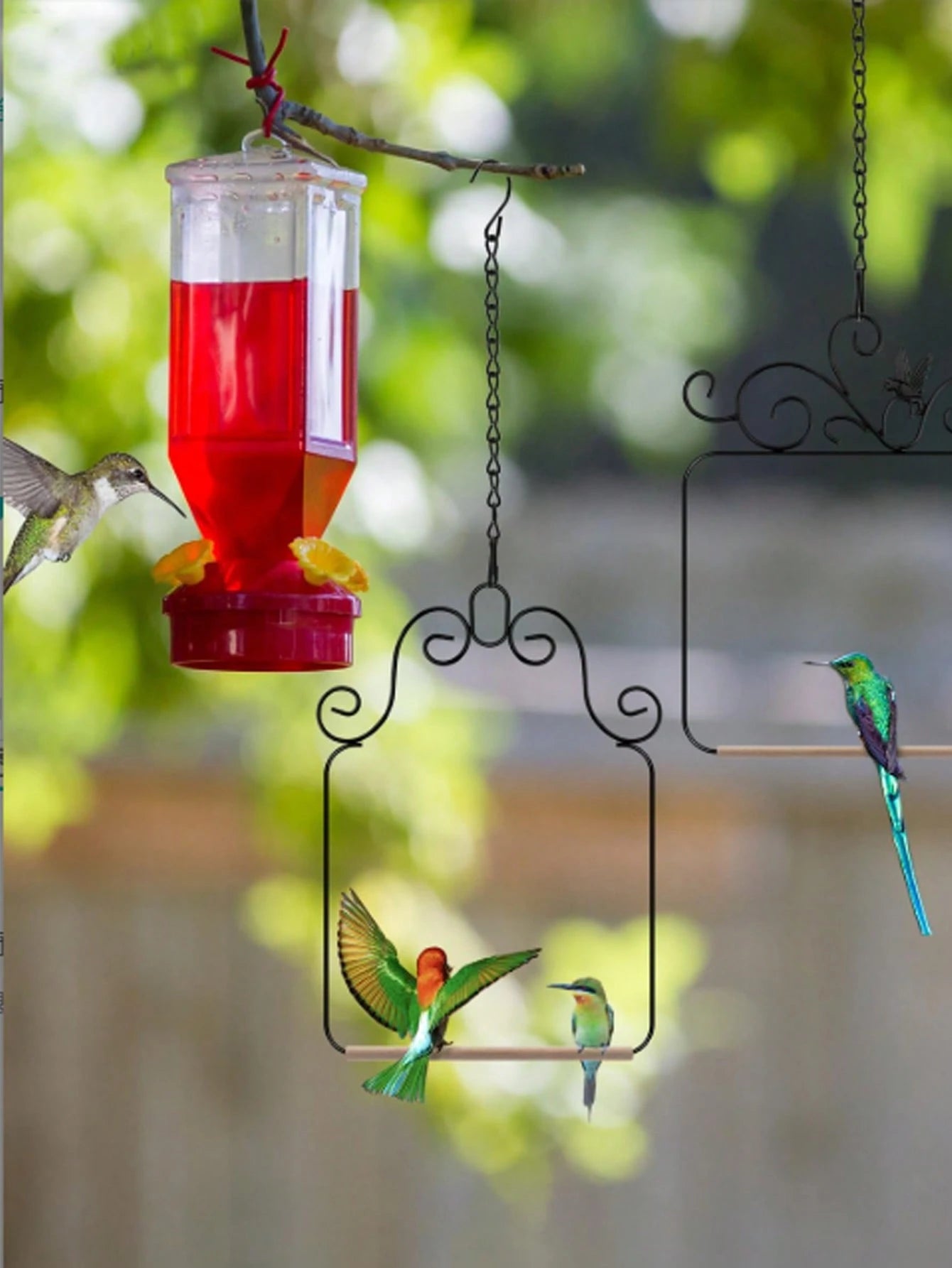 Hummingbird Swings And Perches Metal Frame 2 Pack, Wild Bird Swing Outdoor Bird Perch With Wooden Dowel And 2 Hanging Chain For Hanging Indoor, Outdoor, Trunk, Lawn, Patio, Garden (Black