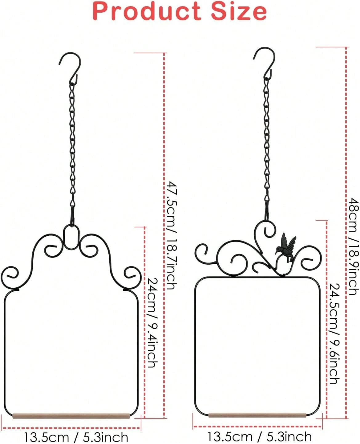 Hummingbird Swings And Perches Metal Frame 2 Pack, Wild Bird Swing Outdoor Bird Perch With Wooden Dowel And 2 Hanging Chain For Hanging Indoor, Outdoor, Trunk, Lawn, Patio, Garden (Black
