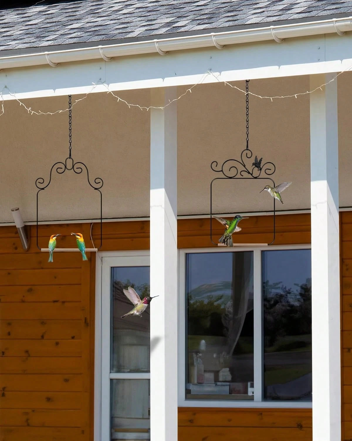 Hummingbird Swings And Perches Metal Frame 2 Pack, Wild Bird Swing Outdoor Bird Perch With Wooden Dowel And 2 Hanging Chain For Hanging Indoor, Outdoor, Trunk, Lawn, Patio, Garden (Black