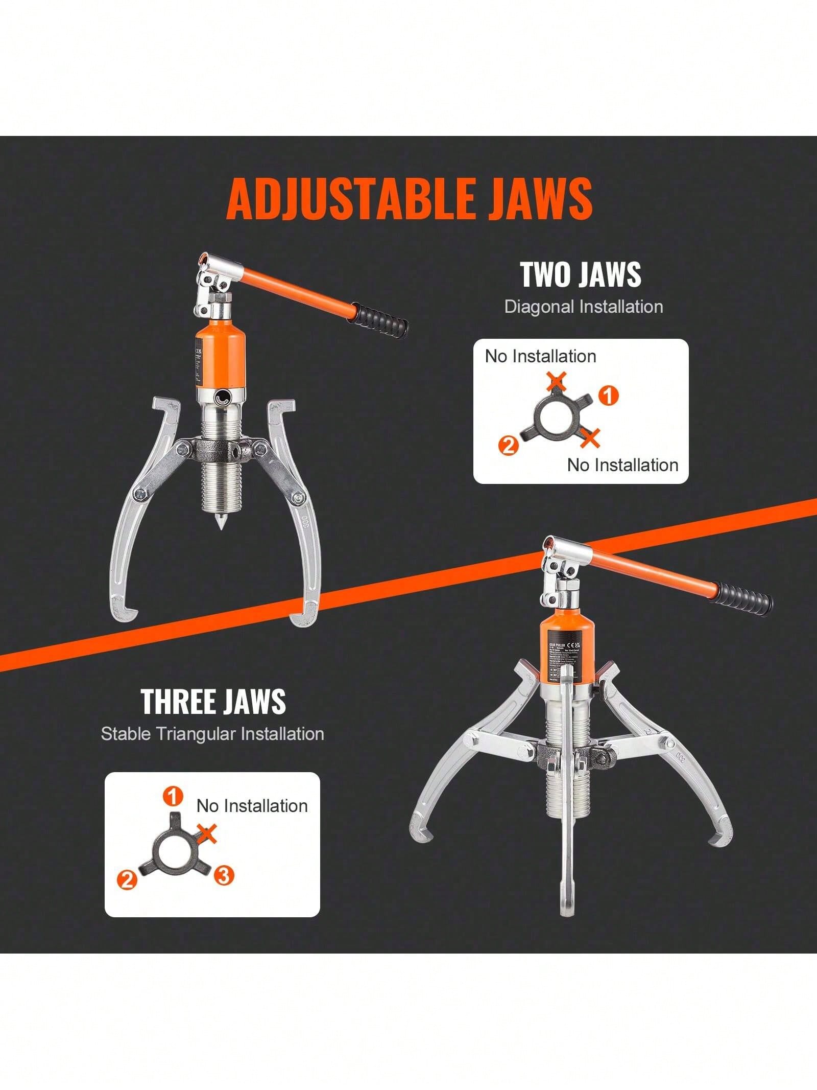 Hydraulic Gear Puller, 15 Ton Max Capacity Wheel Bearing Pulling Separator, 2 Or 3 Jaws Puller, Vertically And Horizontally, 12" Jaw Hydraulic Puller With Case For Pulling Hubs