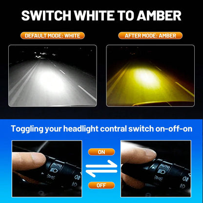 HYNBYZJ 2pcs H7 LED Car Headlight 9005/HB3 9006/HB4 9012 H11 H4 H1 Bulbs, Dual Color 6000K White/3000K Yellow One- Click Switch Lamp Bright CSP Chip New Upgraded Design LED Plug-N-Play Bulbs