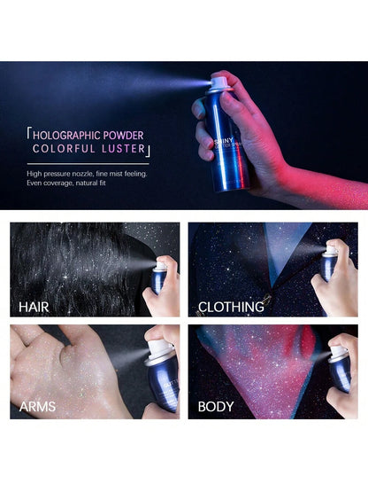 Ibcccndc Shiny Glitter Spray, Colorful Luster, 60ml, Body Glitter Spray For Clothes, Hair And Body, Long-Lasting Glitter Makeup, Body Shimmer Spray Rave Accessories For Festival Concert Halloween Part