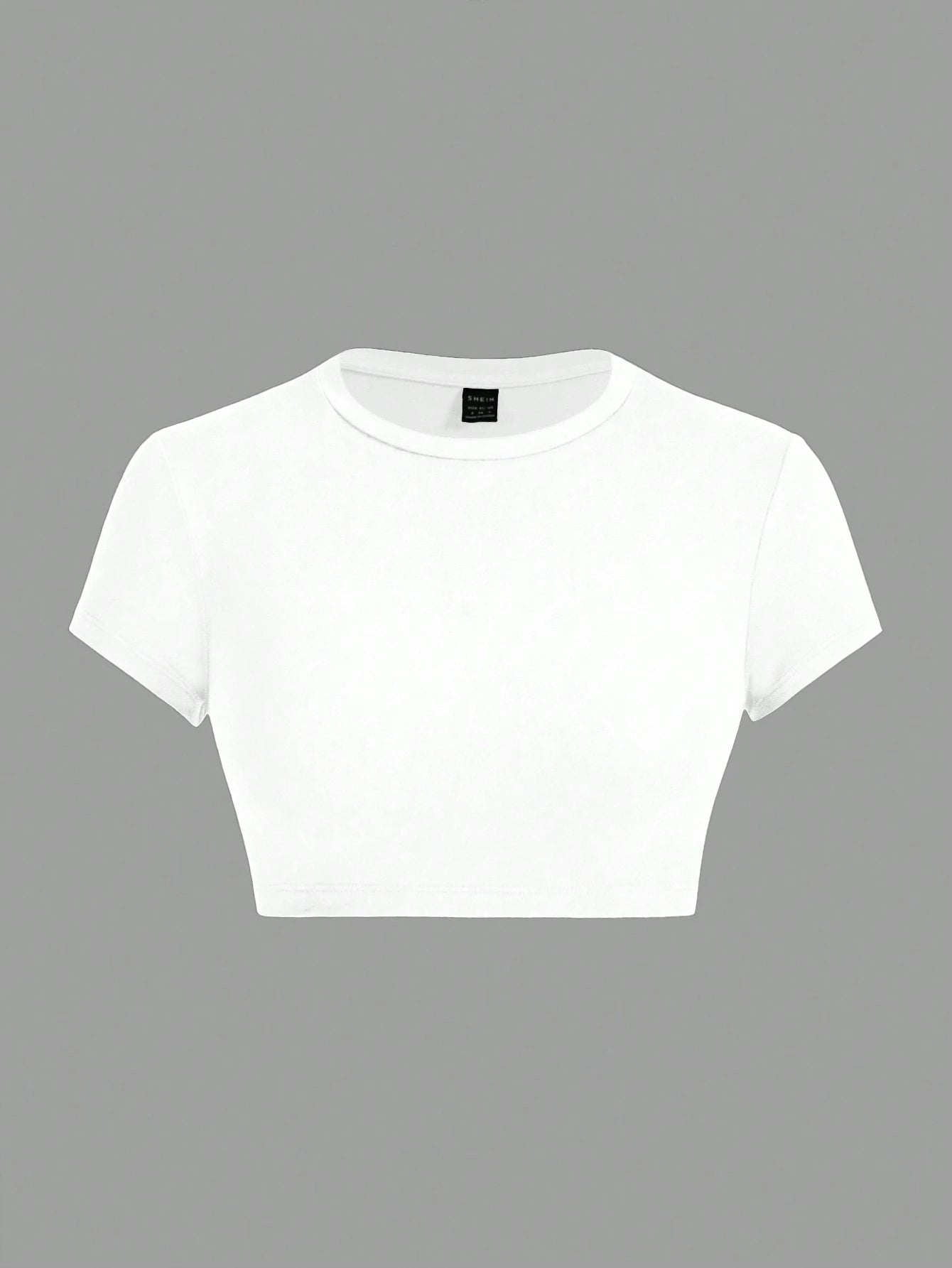 ICON Summer Casual Fitted Women T-Shirt, Simple Solid Color Round Neck Crop Sleeve Cropped Top Suitable For Going Out