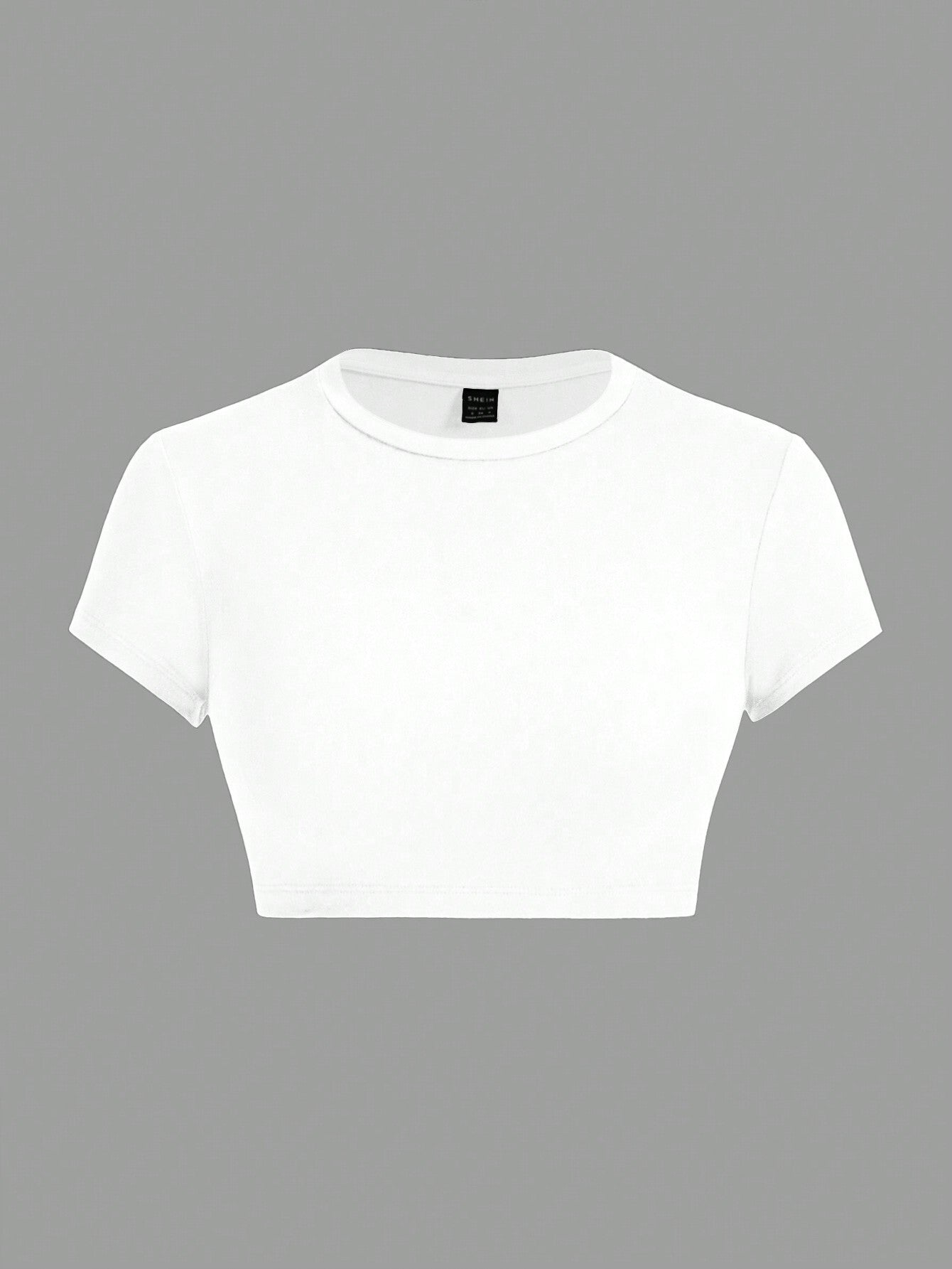 ICON Summer Casual Fitted Women T-Shirt, Simple Solid Color Round Neck Crop Sleeve Cropped Top Suitable For Going Out