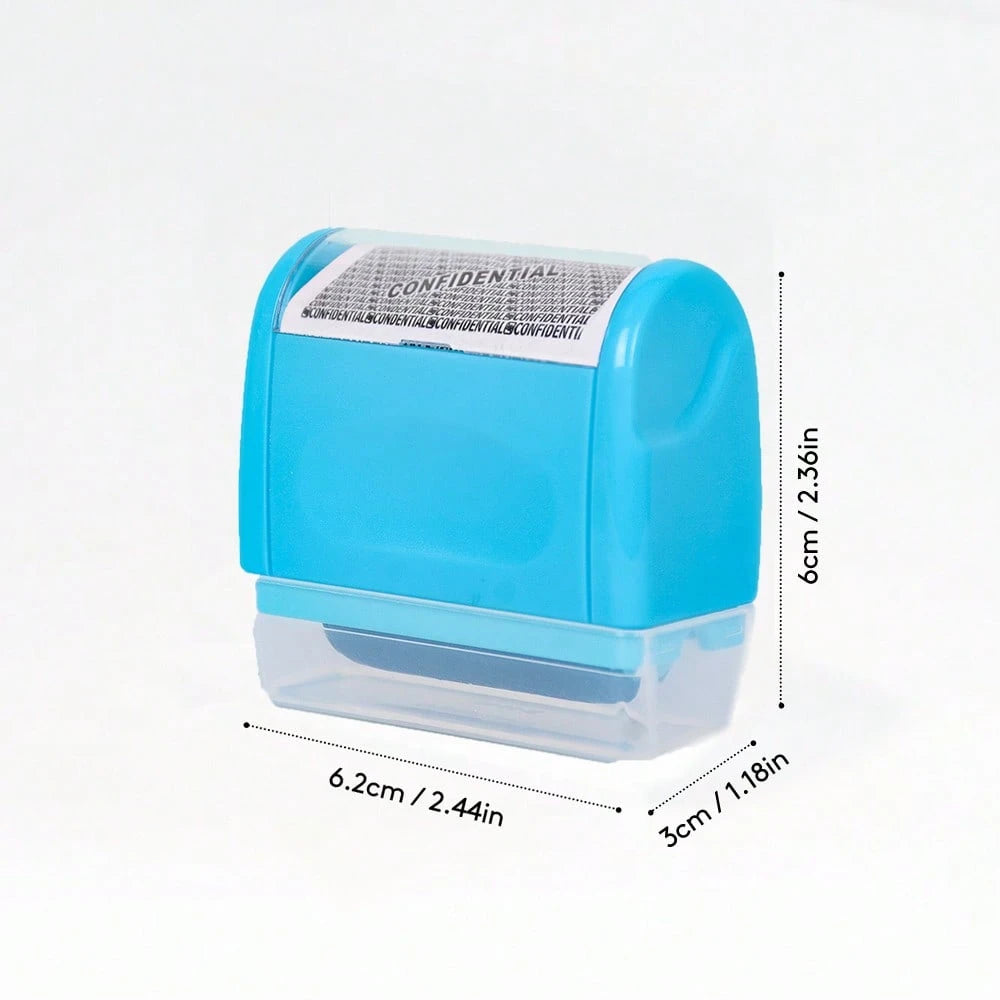 Identity Theft Protection Roller Stamp Set- Blue (Includes Replacement Ink, Bottle With Cap For Easy Use, Storage Box)