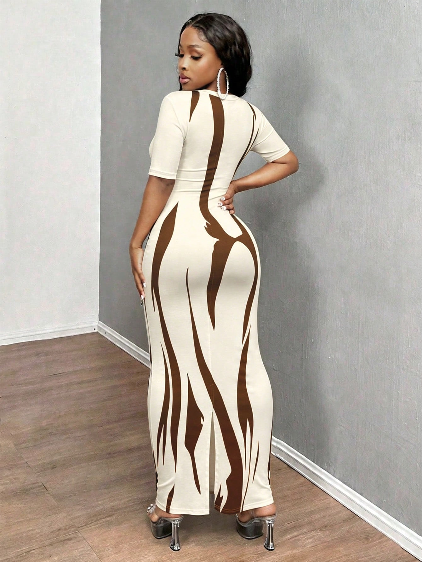 INAWLY Solva Women's Summer Sexy Graphic Fitted Print Short Sleeve Dress Night Out White