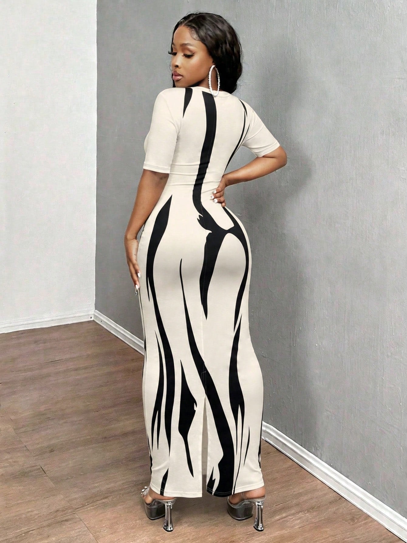 INAWLY Solva Women's Summer Sexy Graphic Fitted Print Short Sleeve Dress Night Out White