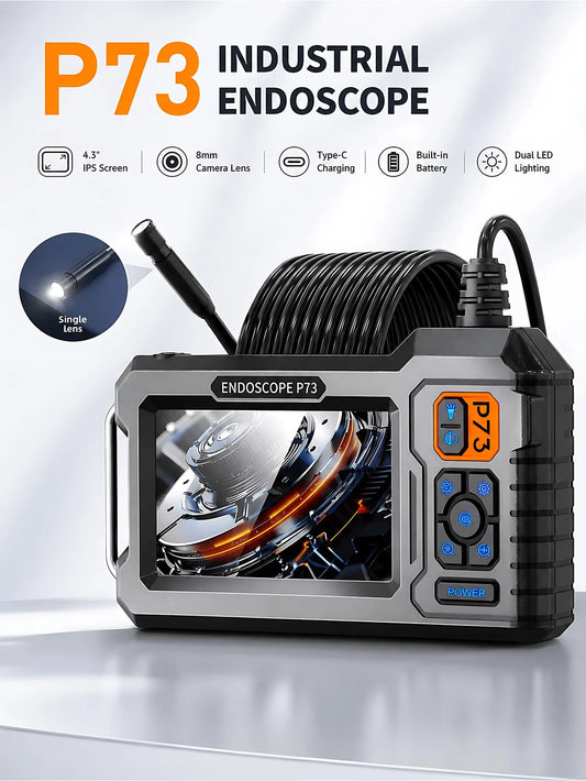 Industrial Endoscope Camera, 4.3-Inch IPS Screen, IP67 Waterproof, 1m/39-Inch Cable, With Magnet, Hook, Side Mirror, Suitable For Pipe Inspection, Car Repair, HVAC, Car Diagnosis, Men's Device
