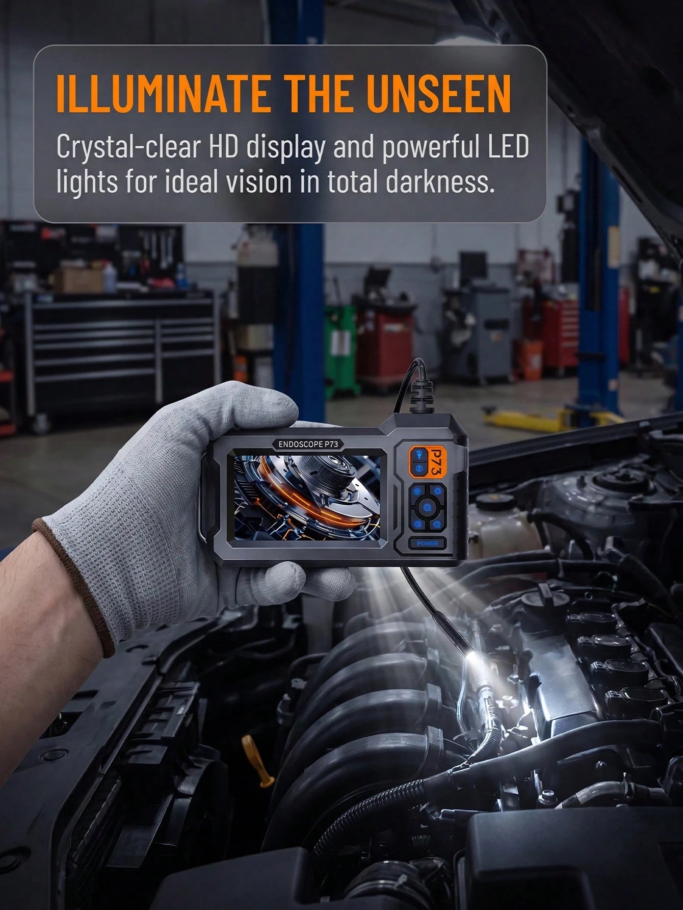 Industrial Endoscope Camera, 4.3-Inch IPS Screen, IP67 Waterproof, 1m/39-Inch Cable, With Magnet, Hook, Side Mirror, Suitable For Pipe Inspection, Car Repair, HVAC, Car Diagnosis, Men's Device