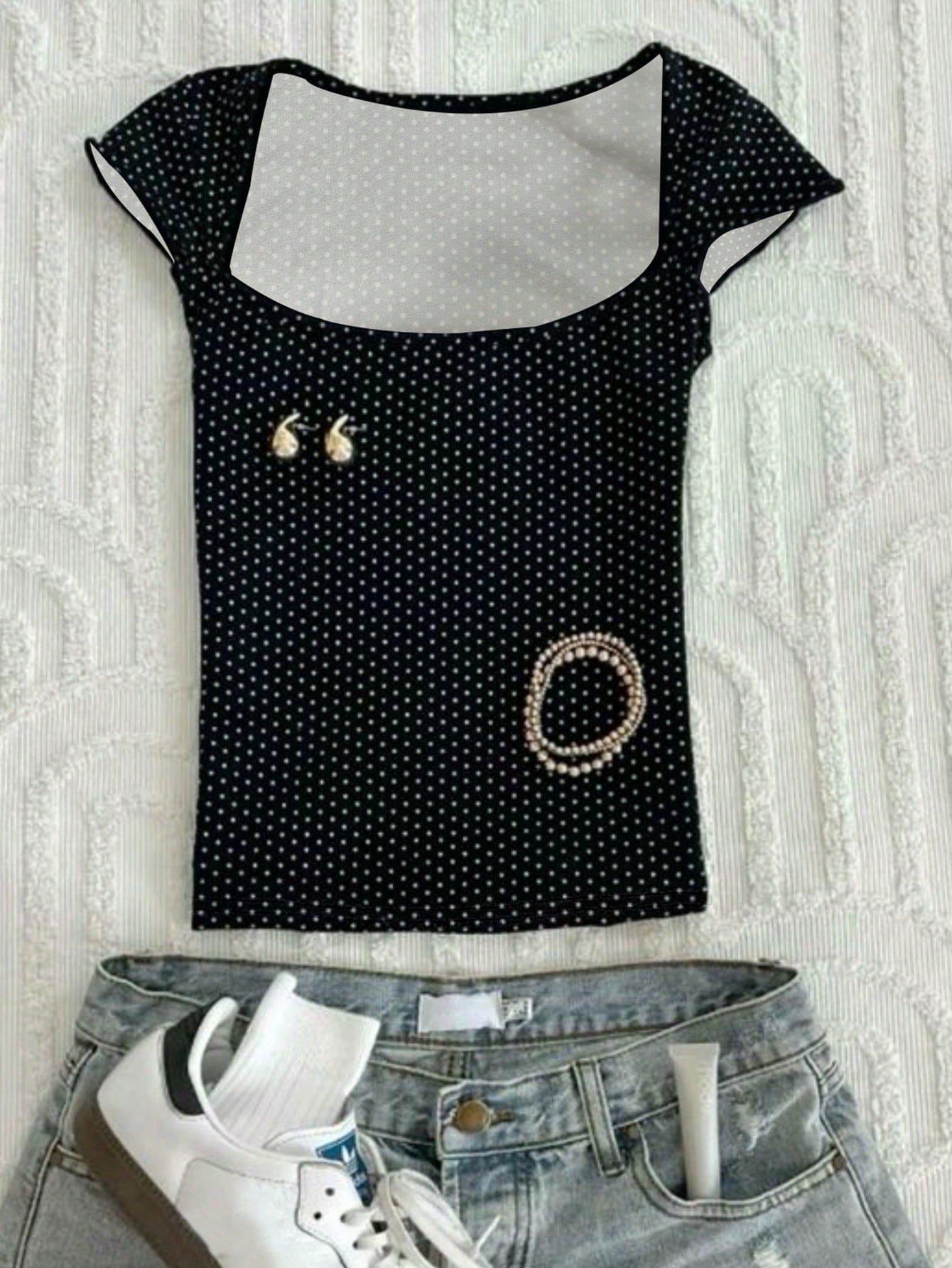 IslaSuriya Women's Square Neck Polka Dot Casual T-Shirt, Fashion Summer