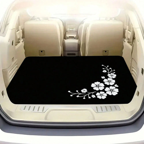 Item Picture 1pc Black And White Floral Border Decorative Pattern Car Trunk Mat Printed Car Protection Pad Non Slip And Durable Car Trunk Protection Fits Most Vehicles Easy To Clean An