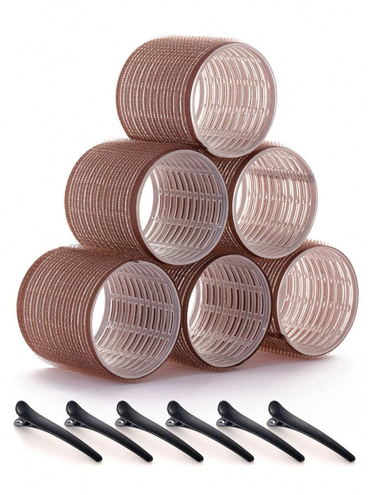 Jumbo Hair Curlers Rollers 2.56in 12pcs/Set Self-Grip Rollers Kit With 6Rollers And 6Clips, Salon Quality Curlers For Diy Hairstyling, Heatless Rollers