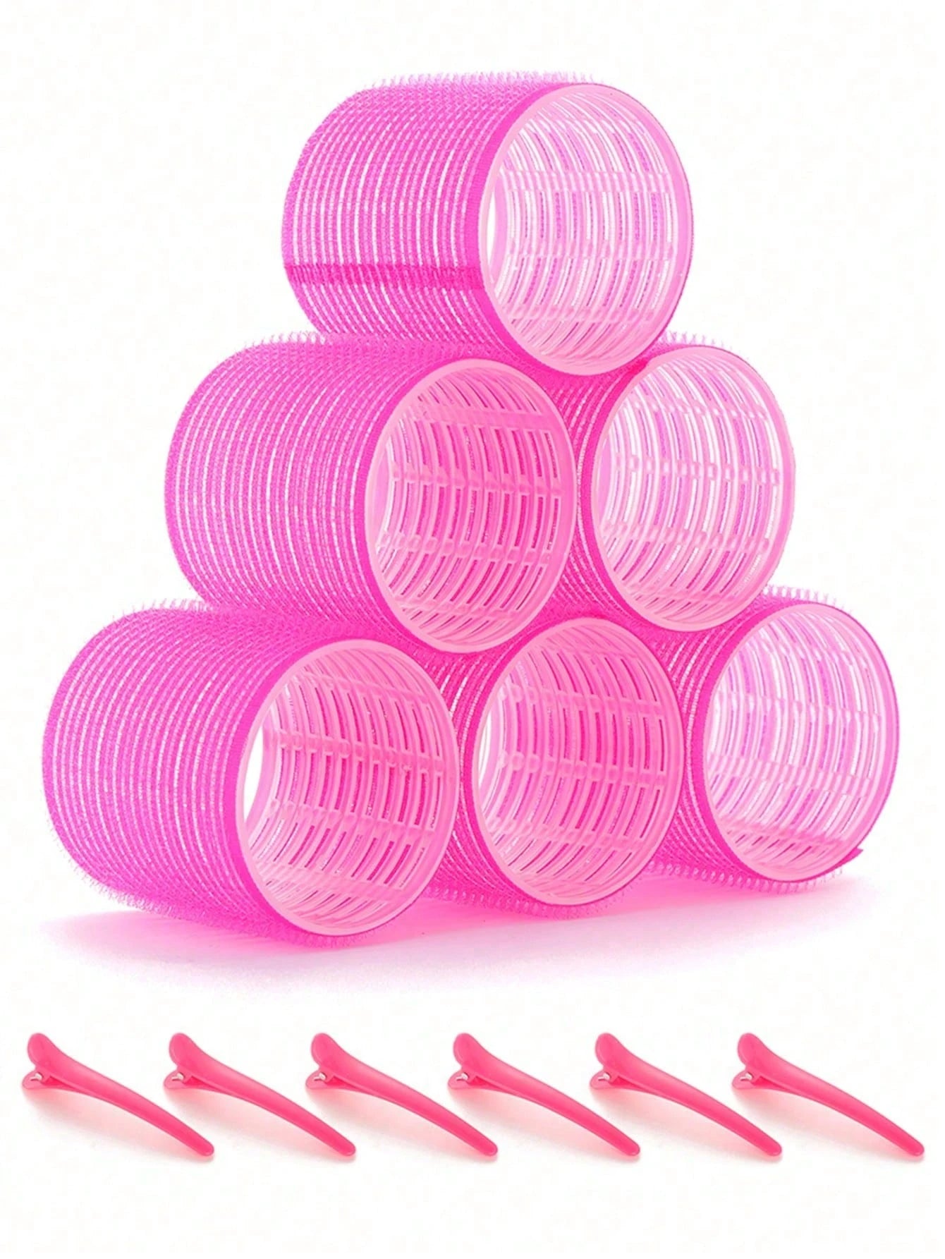 Jumbo Hair Curlers Rollers 2.56in 12pcs/Set Self-Grip Rollers Kit With 6Rollers And 6Clips, Salon Quality Curlers For Diy Hairstyling, Heatless Rollers