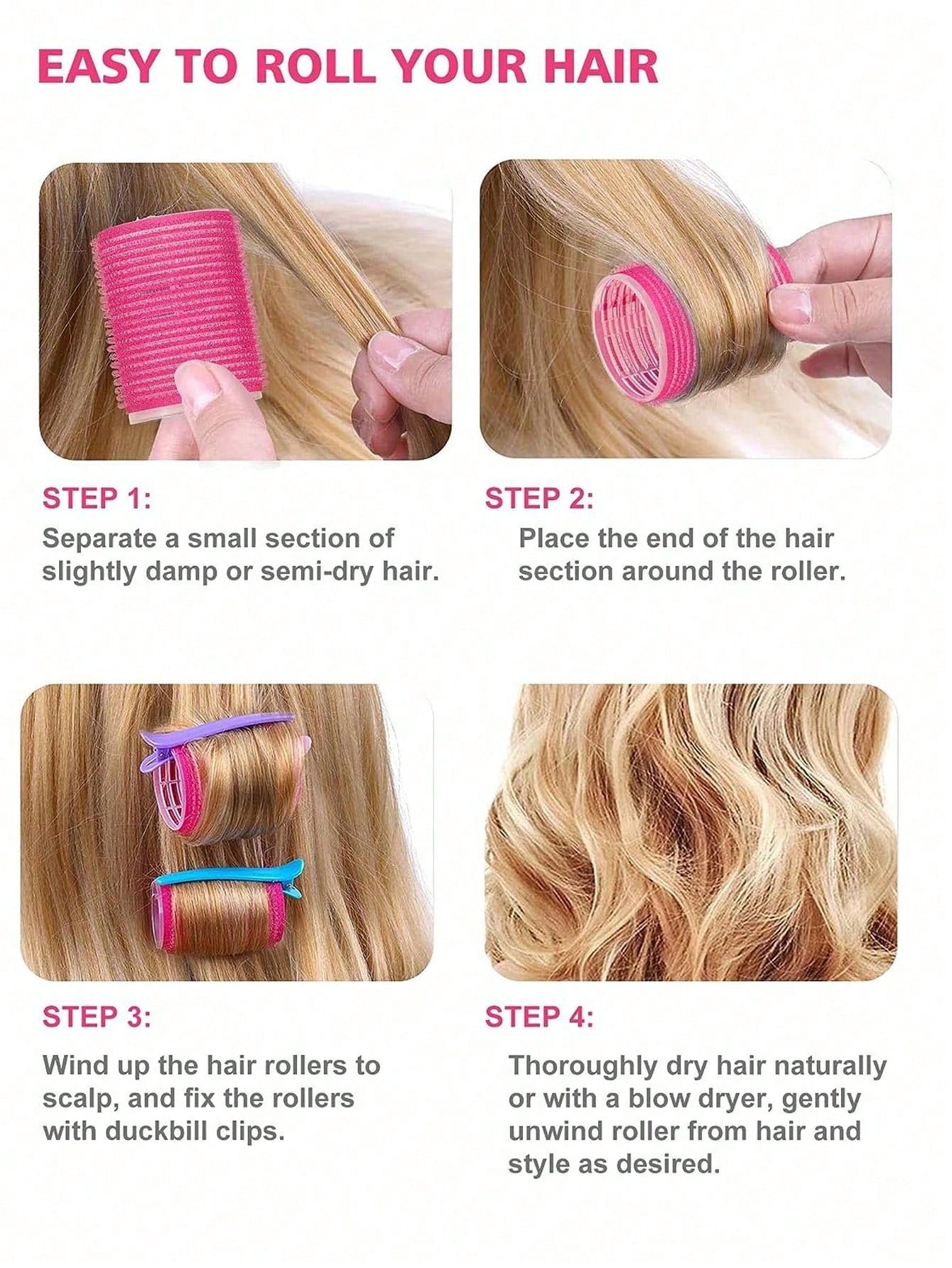 Jumbo Hair Curlers Rollers 2.56in 12pcs/Set Self-Grip Rollers Kit With 6Rollers And 6Clips, Salon Quality Curlers For Diy Hairstyling, Heatless Rollers