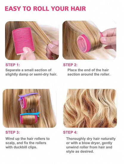 Jumbo Hair Curlers Rollers 2.56in 12pcs/Set Self-Grip Rollers Kit With 6Rollers And 6Clips, Salon Quality Curlers For Diy Hairstyling, Heatless Rollers