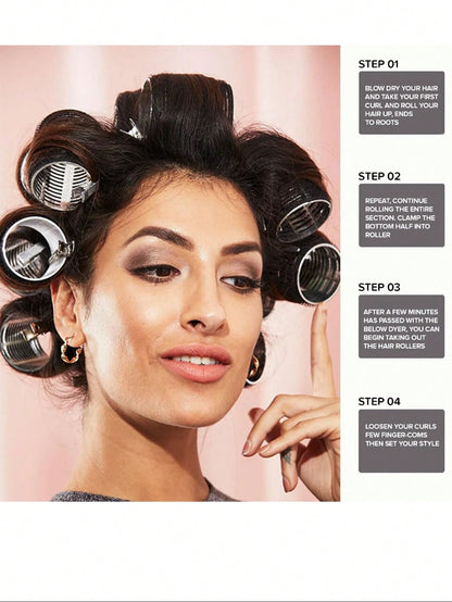 Jumbo Hair Curlers Rollers 2.56in 12pcs/Set Self-Grip Rollers Kit With 6Rollers And 6Clips, Salon Quality Curlers For Diy Hairstyling, Heatless Rollers