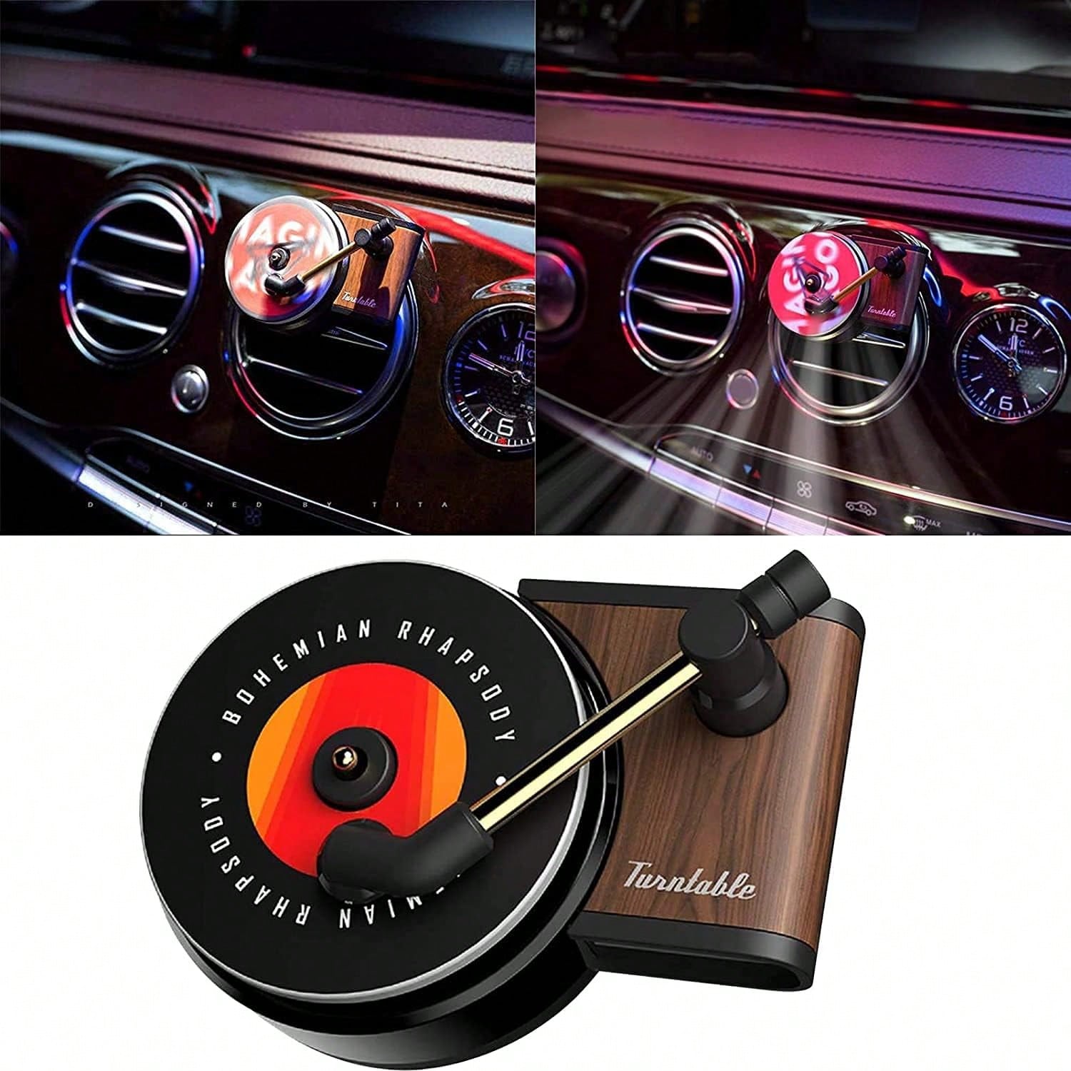 JVHGUBAY Car Vent Clip Aromatherapy Fragrance Diffuser, Car Retro Air Freshener Clip Car Record Player Design Turntable Perfume Vent Outlet