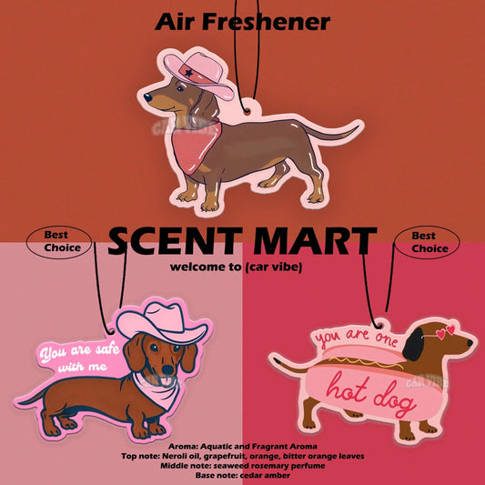 Kawaii'wiener Dog,Dachshund &CHERRY' Y2K Patterns Design With SWEET CHERRY SCENT, Car Air Freshener Pendant- Cartoon Anime Style For Rearview Mirror, Vent Clip, Home & Office Decor, Creative & Fun D