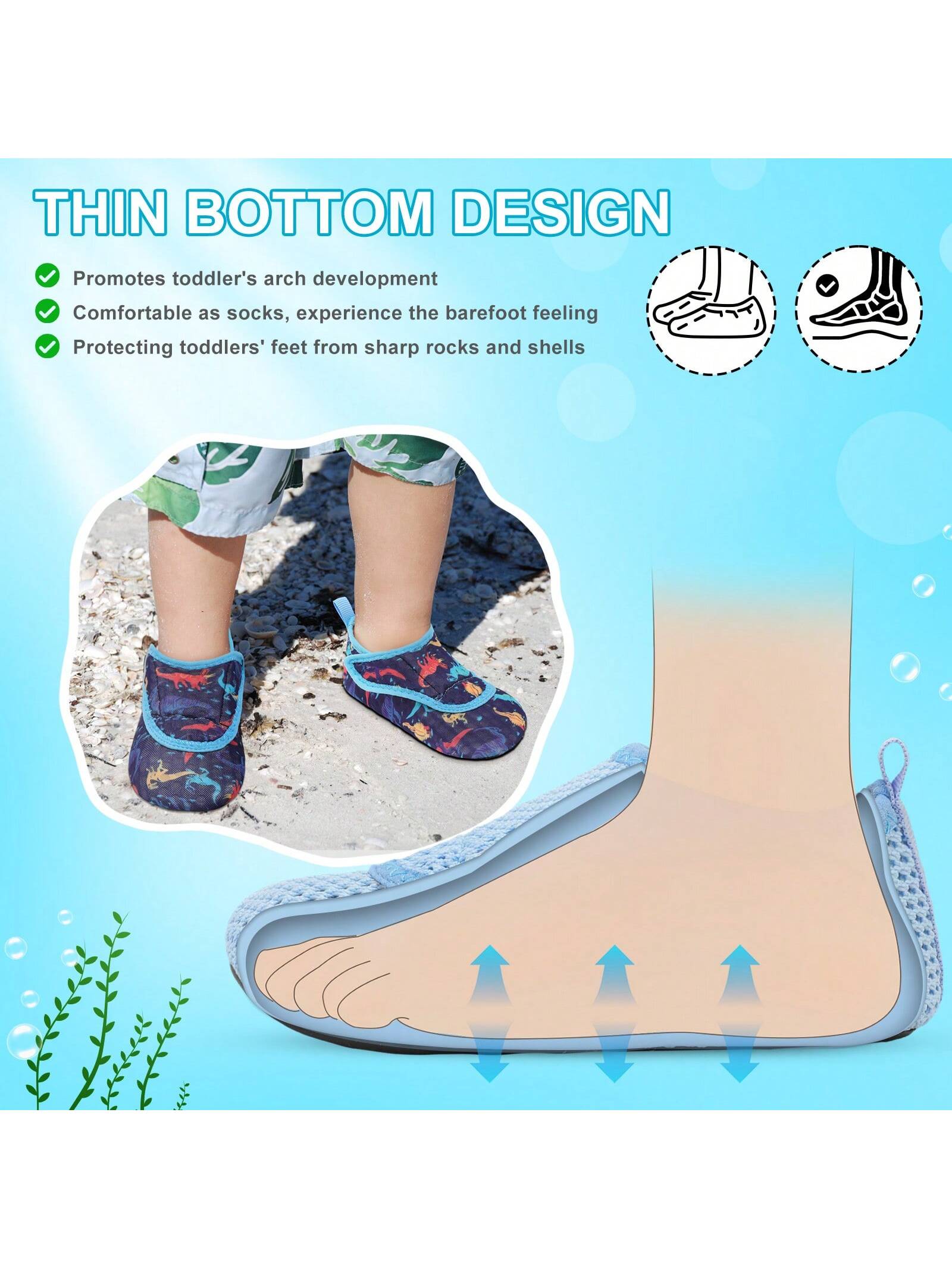 Kids Adjustable Strap Aquatic Shoes- Lightweight, Comfortable And Breathable, Perfect For Spring And Summer, Suitable For Casual, Beach, Swimming, Quick Dry