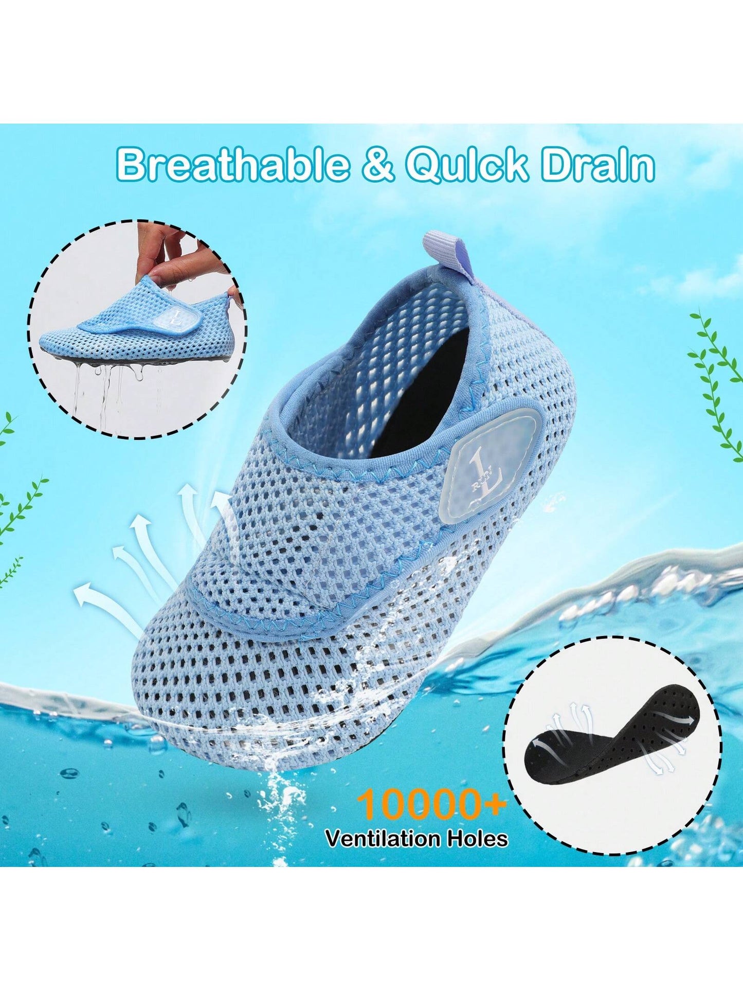Kids Adjustable Strap Aquatic Shoes- Lightweight, Comfortable And Breathable, Perfect For Spring And Summer, Suitable For Casual, Beach, Swimming, Quick Dry