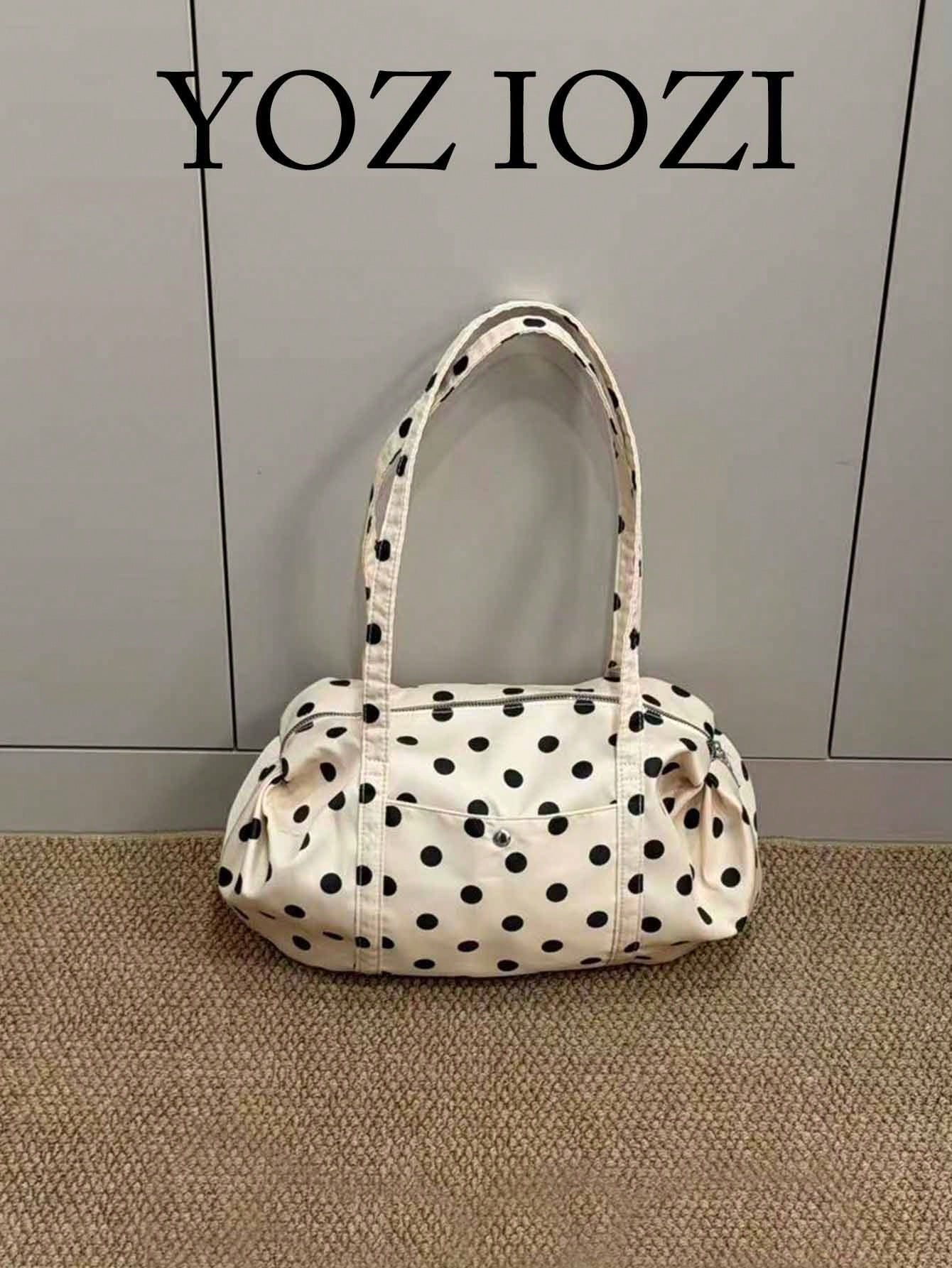 Korean Minimalist Polka Dot Shoulder Bag, Large Capacity Cloth Tote Bag, Ultra-Light Portable For Travel, Commute, Outdoor, Daily Shopping, Polka Dot