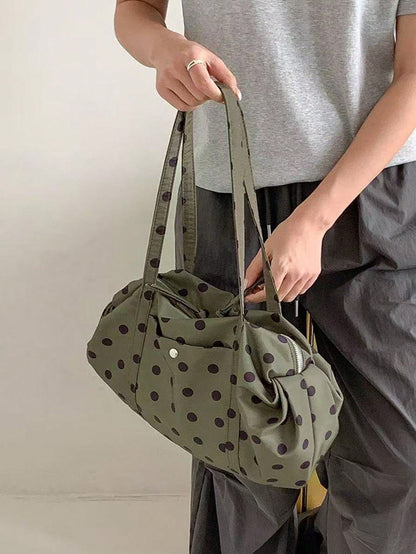 Korean Minimalist Polka Dot Shoulder Bag, Large Capacity Cloth Tote Bag, Ultra-Light Portable For Travel, Commute, Outdoor, Daily Shopping, Polka Dot