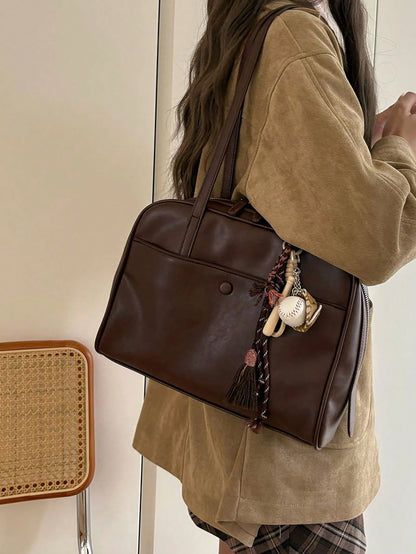 Korean Style New Pillow Handbag, Retro Shoulder Bag, Large Capacity Tote Bag For Work Commute, No Pendant Included, Pendant Is For Styling Only, Vintage