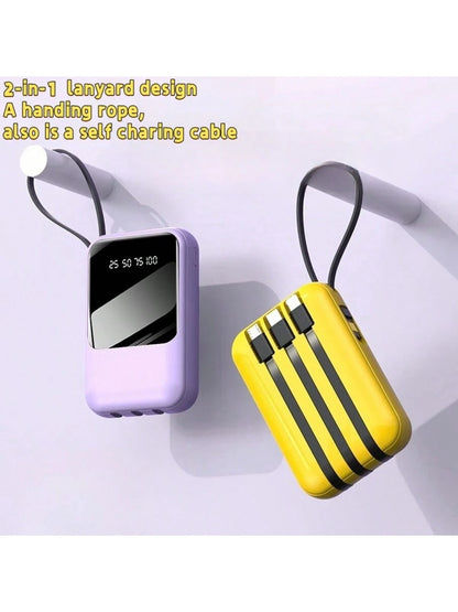LADAPU This Mini Portable Power Bank Features A 10000mAh Capacity With A Built-In 4-In-1 Multifunction Cable.Mini Powerbank,Small Size, Big Power! Supporting 15W Fast Charging, It's Compact, Perfect