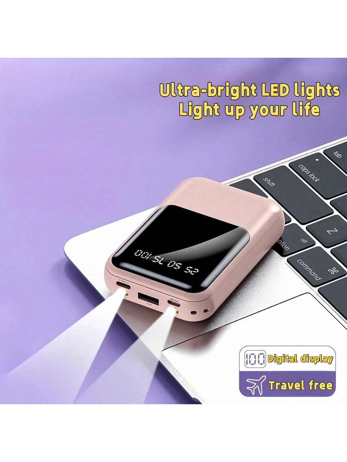 LADAPU This Mini Portable Power Bank Features A 10000mAh Capacity With A Built-In 4-In-1 Multifunction Cable.Mini Powerbank,Small Size, Big Power! Supporting 15W Fast Charging, It's Compact, Perfect