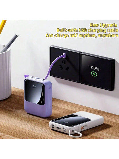 LADAPU This Mini Portable Power Bank Features A 10000mAh Capacity With A Built-In 4-In-1 Multifunction Cable.Mini Powerbank,Small Size, Big Power! Supporting 15W Fast Charging, It's Compact, Perfect