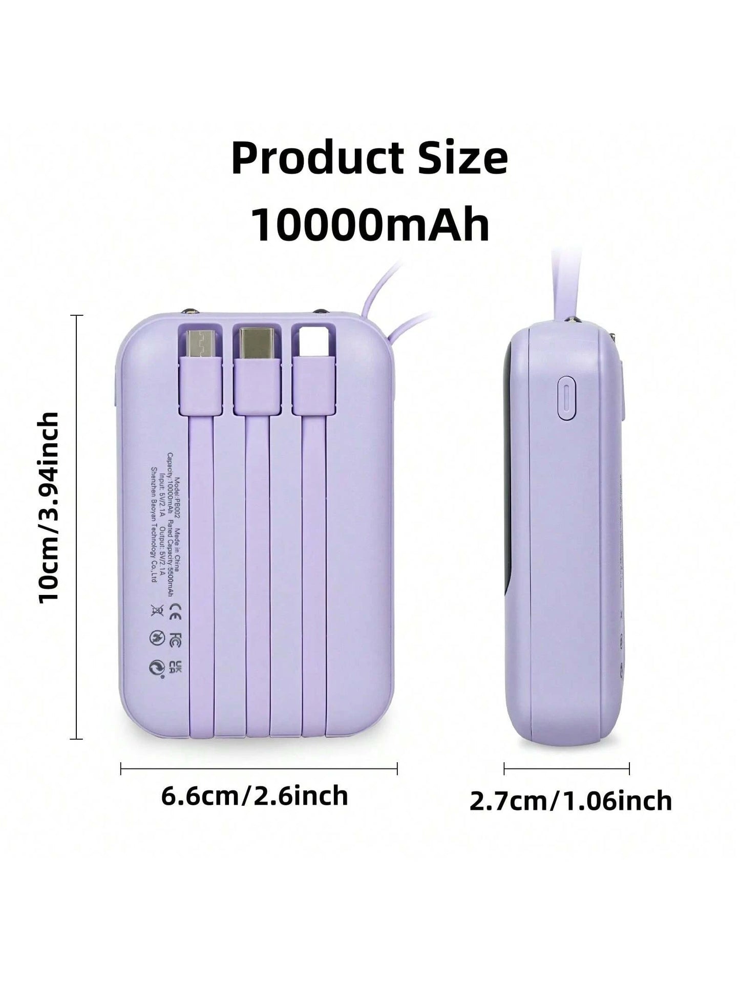 LADAPU This Mini Portable Power Bank Features A 10000mAh Capacity With A Built-In 4-In-1 Multifunction Cable.Mini Powerbank,Small Size, Big Power! Supporting 15W Fast Charging, It's Compact, Perfect