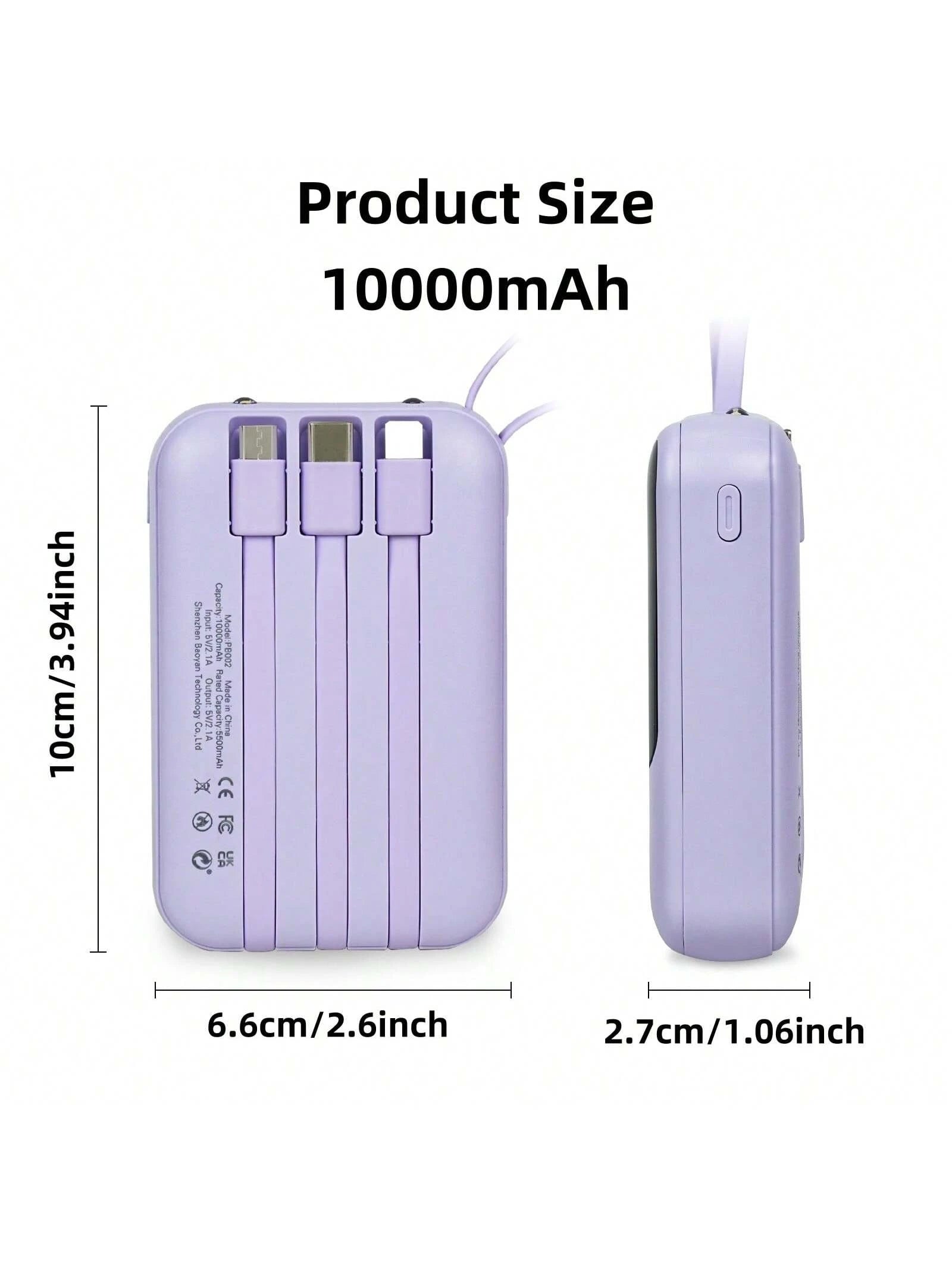 LADAPU This Mini Portable Power Bank Features A 10000mAh Capacity With A Built-In 4-In-1 Multifunction Cable.Mini Powerbank,Small Size, Big Power! Supporting 15W Fast Charging, It's Compact, Perfect