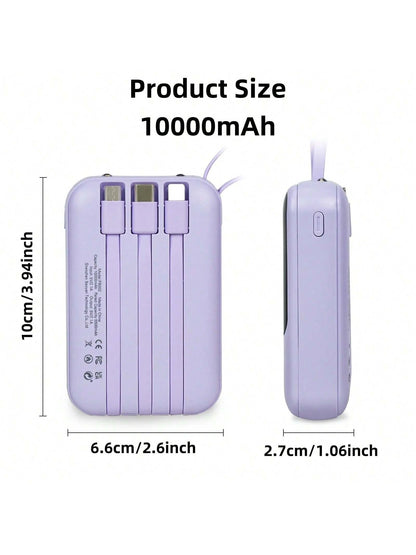 LADAPU This Mini Portable Power Bank Features A 10000mAh Capacity With A Built-In 4-In-1 Multifunction Cable.Mini Powerbank,Small Size, Big Power! Supporting 15W Fast Charging, It's Compact, Perfect