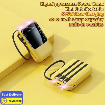LADAPU This Mini Portable Power Bank Features A 10000mAh Capacity With A Built-In 4-In-1 Multifunction Cable.Mini Powerbank,Small Size, Big Power! Supporting 15W Fast Charging, It's Compact, Perfect