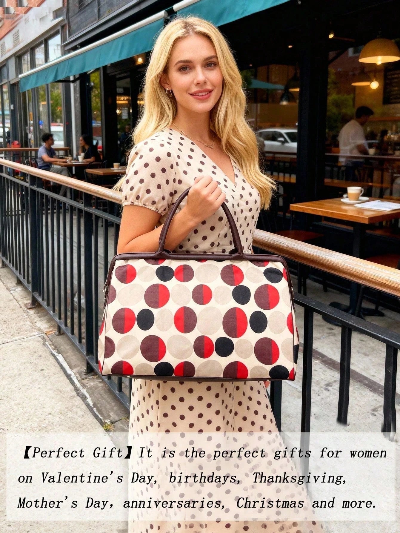 Ladies' Vintage Newspaper Print Canvas Handbag High-Quality Check Pattern Fixed Shoulder Strap Zipper Closure And Polyester Lining Large-Capacity Tote