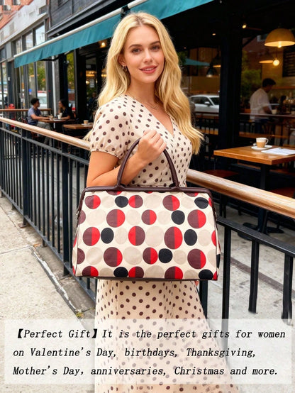Ladies' Vintage Newspaper Print Canvas Handbag High-Quality Check Pattern Fixed Shoulder Strap Zipper Closure And Polyester Lining Large-Capacity Tote