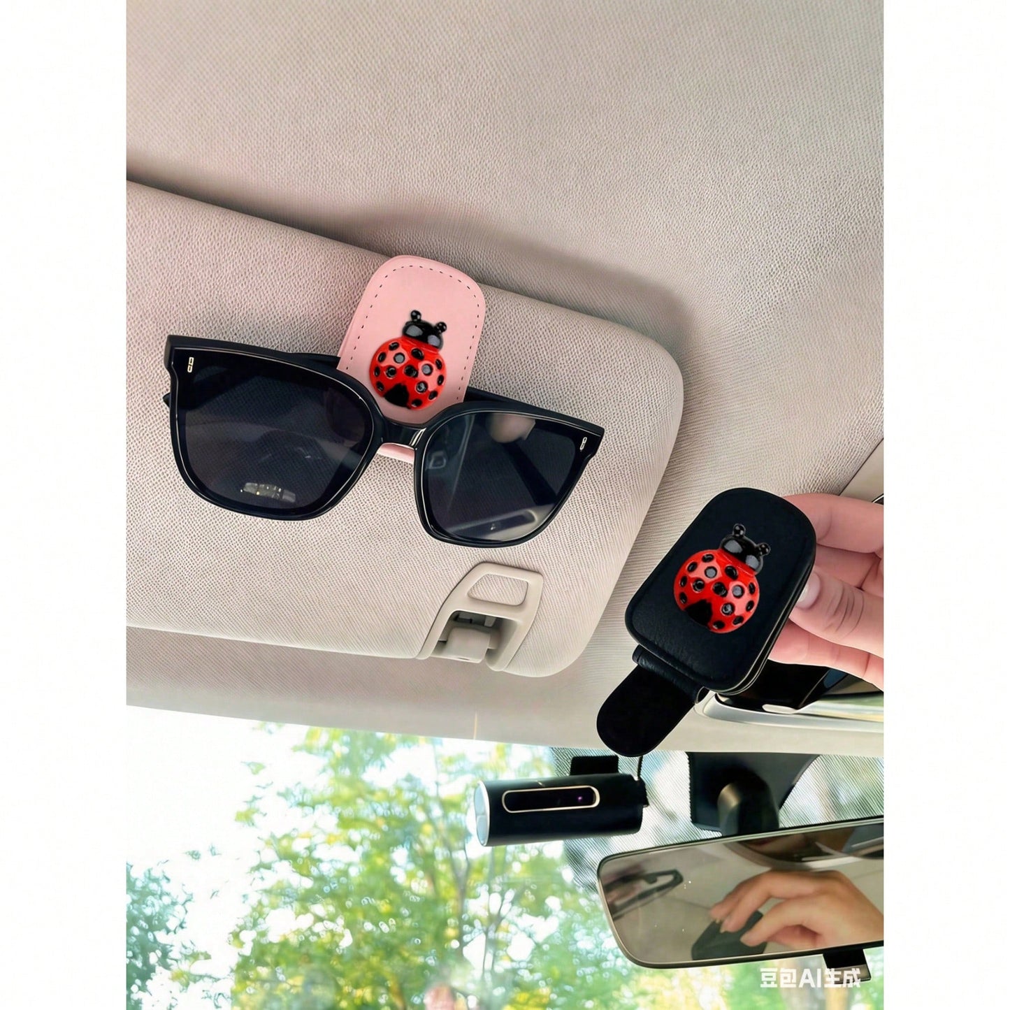 Ladybug Car Fashion Glasses Clip, Creative Car Sun Hat Eyewear Frame, Lady's Business Card Holder, Car Interior Accessories, Car Essential Items, Car Parts, Women's Car Accessories