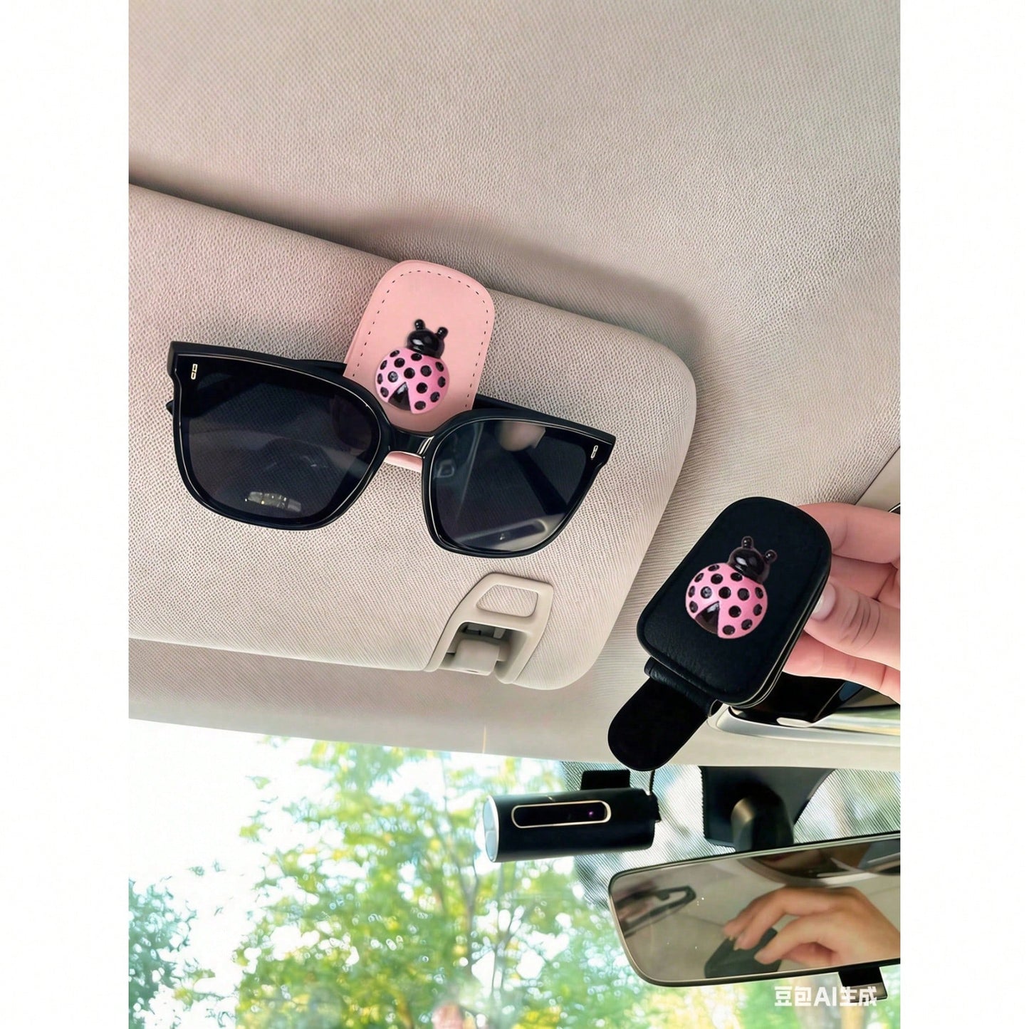 Ladybug Car Fashion Glasses Clip, Creative Car Sun Hat Eyewear Frame, Lady's Business Card Holder, Car Interior Accessories, Car Essential Items, Car Parts, Women's Car Accessories