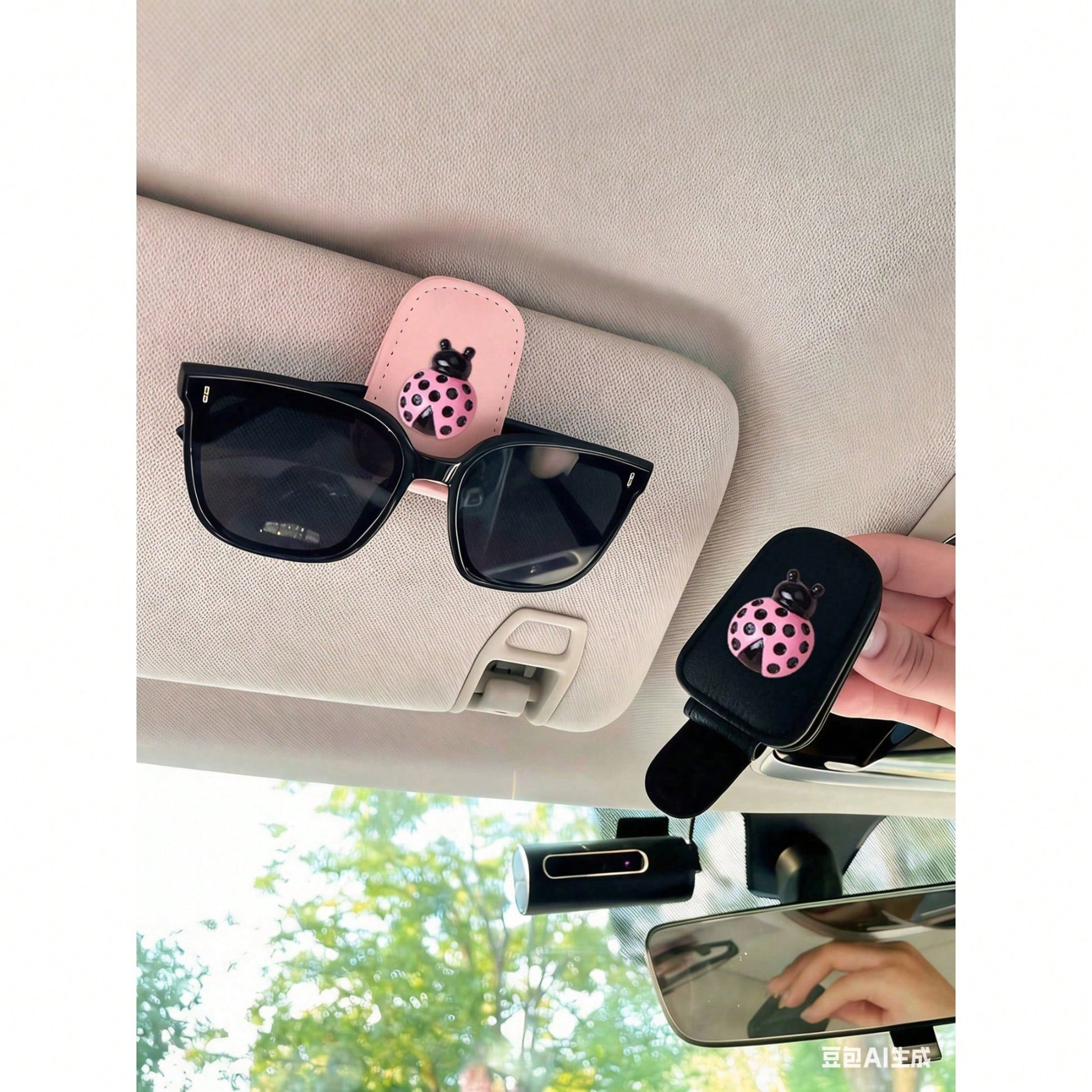 Ladybug Car Fashion Glasses Clip, Creative Car Sun Hat Eyewear Frame, Lady's Business Card Holder, Car Interior Accessories, Car Essential Items, Car Parts, Women's Car Accessories