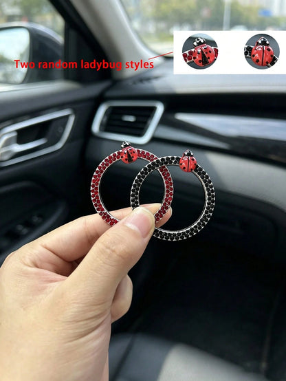 Ladybug Car One-Touch Start Decorative Ring, Rhinestone-Studded Interior Decoration, Universal Ignition Switch Button Decorative Sticker
