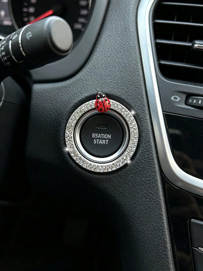 Ladybug Car One-Touch Start Decorative Ring, Rhinestone-Studded Interior Decoration, Universal Ignition Switch Button Decorative Sticker