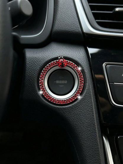 Ladybug Car One-Touch Start Decorative Ring, Rhinestone-Studded Interior Decoration, Universal Ignition Switch Button Decorative Sticker