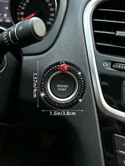 Ladybug Car One-Touch Start Decorative Ring, Rhinestone-Studded Interior Decoration, Universal Ignition Switch Button Decorative Sticker